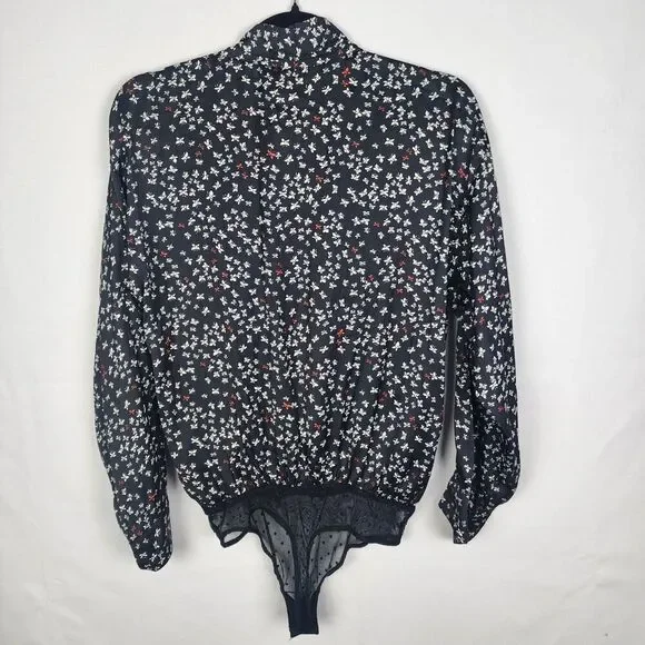 Free‎ People Ladylike Lady Printed Bodysuit Carbon Combo Medium NWT Cottagecore - Picture 3 of 8